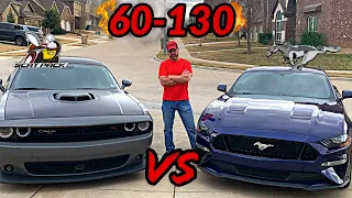 Mustang GT vs Scatpack 60-130 Roll Battle