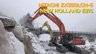 Hitachi ZX350 x New Holland E215 - Work hard in the river - #hitachi #newholland