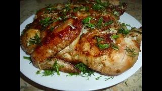 Цыпленок с чесноком и  хрустящей корочкой на сковороде.