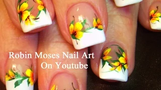 Easy French Mani Nails with Yellow Flowers! DIY Neon Nail Art Design Tutorial