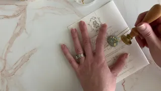 Vellum Wedding Invitation with Custom Water Color Monogram, Gold Thread and Foil Flakes in Wax Seal