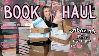 HUGE BOOK HAUL & UNBOXING ♡ special editions, fan fiction binds (gifted * dramione), romance books