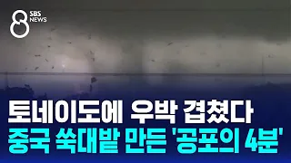 토네이도에 우박 겹쳤다…중국 쑥대밭 만든 '공포의 4분' / SBS 8뉴스