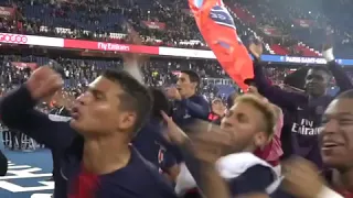 Communion avec les joueurs PSG Lyon 5-0 du CUP