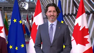 Justin Trudeau, Prime Minister of Canada debates in Brussels in Canada-EU summit