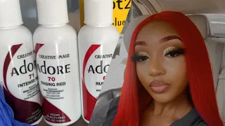 How to dye 613 hair red without staining the lace| Watercolor method with Adore Dye