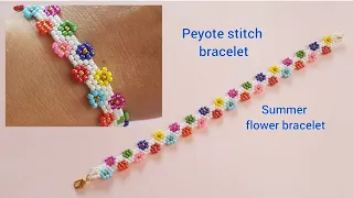 Peyote stitch bracelet/Summer flower bracelet/Daisy seed beads bracelet/Easy jewelry/Diy Beading
