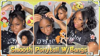 🥵Easy Ponytail W/Two Bangs Install | Loose Wave Weave On Natural Hair | ULAHAIR Review