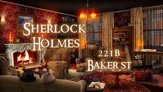 221B Baker St 🔍 ASMR Sherlock Holmes ambience 🌧️ (fire, rain, trotting horses, writing, violin)