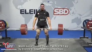 World Junior Record Deadlift with 378.5kg & TOTAL with 926kg by Etienne El Chaer LBN in 120kg class