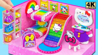 Building Hello Kitty Bedroom with Rainbow Bunk Bed, Slide from Polymer Clay ❤️ DIY Miniature House