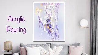 Cloud Pour Lavender - Acrylic Pouring Technique with Purple, Gold and White