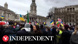 Demonstrators chant 'we support Ukraine' in London protest