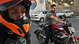 Mr. Hossein wants to test ride my $25,000 Motorcycle in Iran!