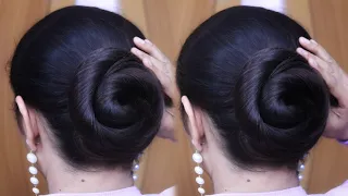 Very Easy! Efforsless Low Bun Hairstyle For Summer 🌞 Without Clutcher | Bun Hairstyles For Daily Use