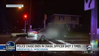 Police chase ends in crash, officer shot 3 times in Wisconsin