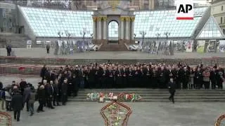 Leaders gathered in Kiev for a ceremony to mark the ousting of former Ukrainian President Viktor Yan