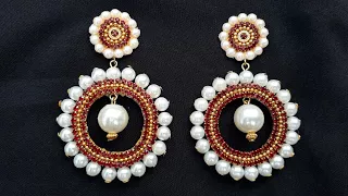 How To Make Designer Pearls Earrings  | DIY | chandibali Earrings | Paper Earrings |Jewellery Making