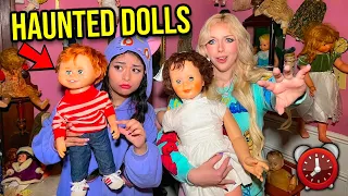 24 HOURS OVERNIGHT IN A HAUNTED DOLL HOTEL ROOM.. (*terrifying*)