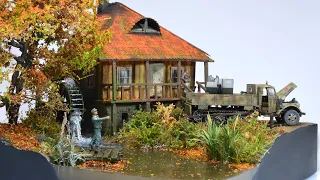 Autumn Water Mill Diorama  - 1/72 Model