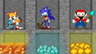 Minecraft Saving Hamood: Sonic, Tails and Mario Mining Diamonds, Gold Ingot in Minecraft