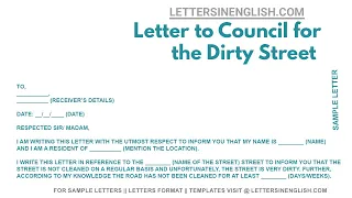 Letter To Council For The Dirty Street - Sample Letter to Council Informing About Dirty Street