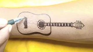 How to make guitar tattoo / Making guitar tattoo with tribal style