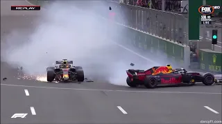 Daniel Ricciardo and Max Verstappen crash Azerbaijan GP 2018