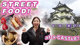 STREET FOOD at a Castle in Japan🇯🇵! || [Aomori, Japan] Cherry Blossom Festival 🌸