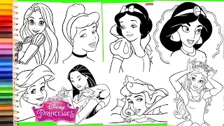 ALL Disney Princess Cinderella Belle Ariel Jasmine and More Coloring Pages for kids