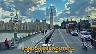Virtual London Bus Ride: East Dulwich to Oxford Circus via Westminster Bridge Route aboard Bus 12 🚌