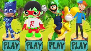 Tag with Ryan vs Super Mario Bros vs PJ Masks Catboy vs Blippi Fun World Run - Red Titan vs Luigi