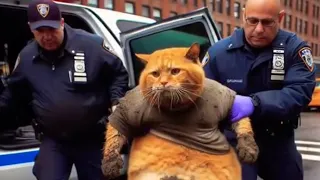 Poor fat cat caught by police stealing food