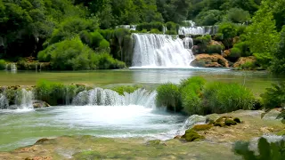 4k UHD Krka Waterfalls in Croatia. Flowing Water, Waterfall Sounds, White Noise for Sleep, Study,