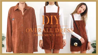 DIY Overall dress - Transform Men's shirt into Overall dress - Fall outfit idea 2019