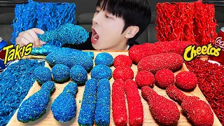 ASMR MUKBANG 직접 만든 타키스 치토스 치킨 불닭볶음면 치즈스틱 레드 블루 먹방! RED BLUE FIRE NOODLES CHICKEN EATING