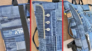 A stylish backpack-bag from denim scraps / A modern accessory I made with my own hands