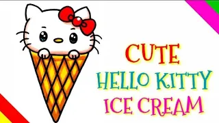 HOW TO DRAW A CUTE HELLO KITTY ICE CREAM ll EASY DRAWING ll@ADITYAARTACADEMY