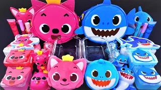 "Pinkfong vs Daddy shark" Pink vs Blue Slime Mixing Random things into slime #ASMR #slimevideos #슬라임