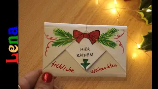 Origami Umschlag basteln - Überraschungskarte Weihnachtskarte basteln als Geschenk - christmas card