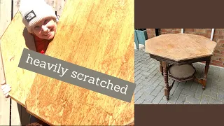 RESTORATION of an ANTIQUE SIDE TABLE - REPAIR of deep SCRATCHES