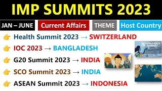 Summits 2023 Current Affairs | शिखर सम्मेलन 2023 | All Important Summits 2023 Current Affairs |