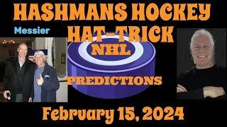 NHL Predictions Picks & Parlay Today 2-15-24 Hashmans Hockey Hat-trick successful hockey betting.