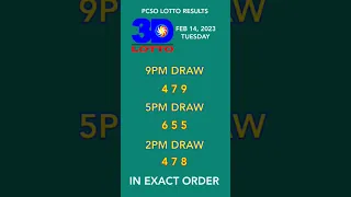 9 PM Lotto Draw Result Feb 14, 2023 Swertres Ez2 pcso #shorts