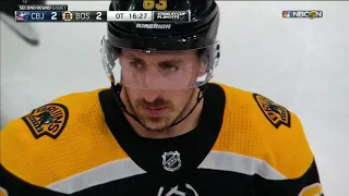 Brad Marchand Stomps on Cam Atkinson's Stick Before the Face-Off (Apr. 25, 2019) (ECSF Game 1)