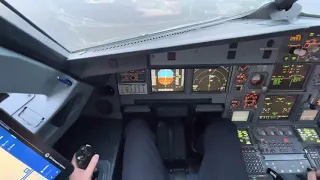 Airbus A321 approach and landing. Sidestick and instruments view from captain’s seat