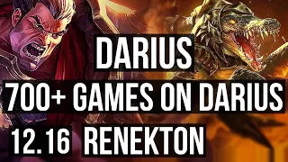 DARIUS vs RENEKTON (TOP) | Quadra, 1.5M mastery, 700+ games, 11/3/9, Godlike | KR Master | 12.16