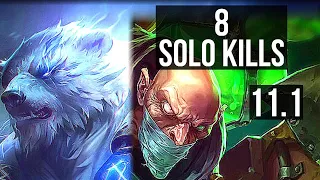 VOLIBEAR vs SINGED (TOP) | Quadra, 8 solo kills, 67% winrate, Godlike, 14/4/7 | BR Master | v11.1