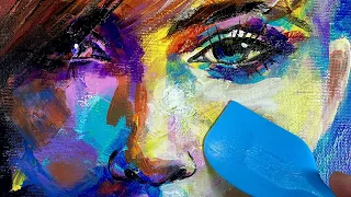 How to paint Pop Art Portrait / Abstract with a spatula / ACRYLIC PORTRAIT PAINTING