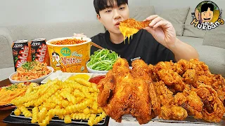 ASMR MUKBANG | Crispy Fried Chicken, fire noodles, French fries korean food eating sound !